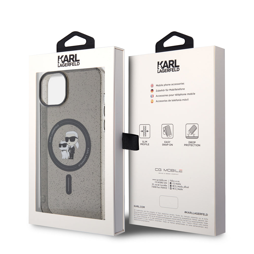 Pouzdro MagSafe pro Apple iPhone 15 Plus, Karl Lagerfeld, Glitter, Černá