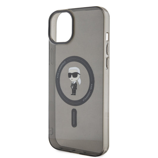 Pouzdro MagSafe pro Apple iPhone 15 Plus, Karl Lagerfeld, IML Ikonik Karl, Černá