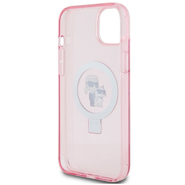 MagSafe Case for Apple iPhone 15 Plus, Karl Lagerfeld, Ring Stand Karl & Choupette, Pink