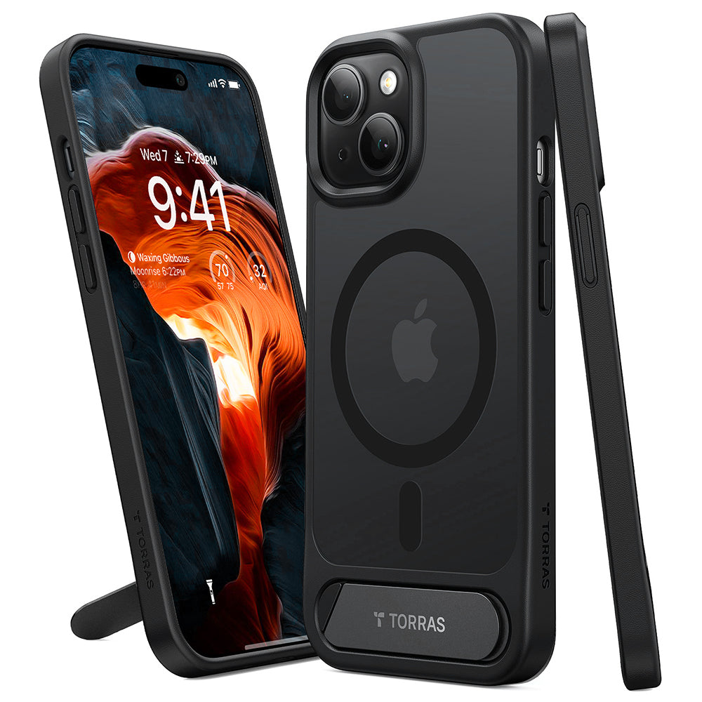 Pouzdro MagSafe pro Apple iPhone 15 Plus, Torras, Pstand, Černá