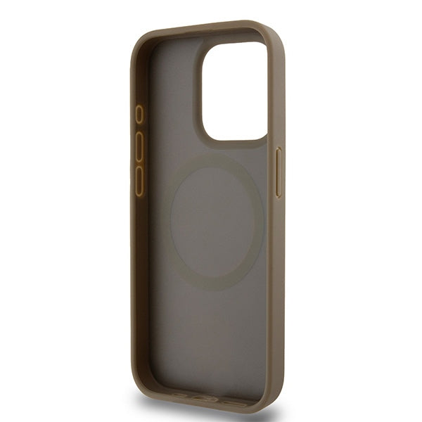 Pouzdro MagSafe pro Apple iPhone 15 Pro, DKNY, Monogram Pattern Metal Logo, Hnědá
