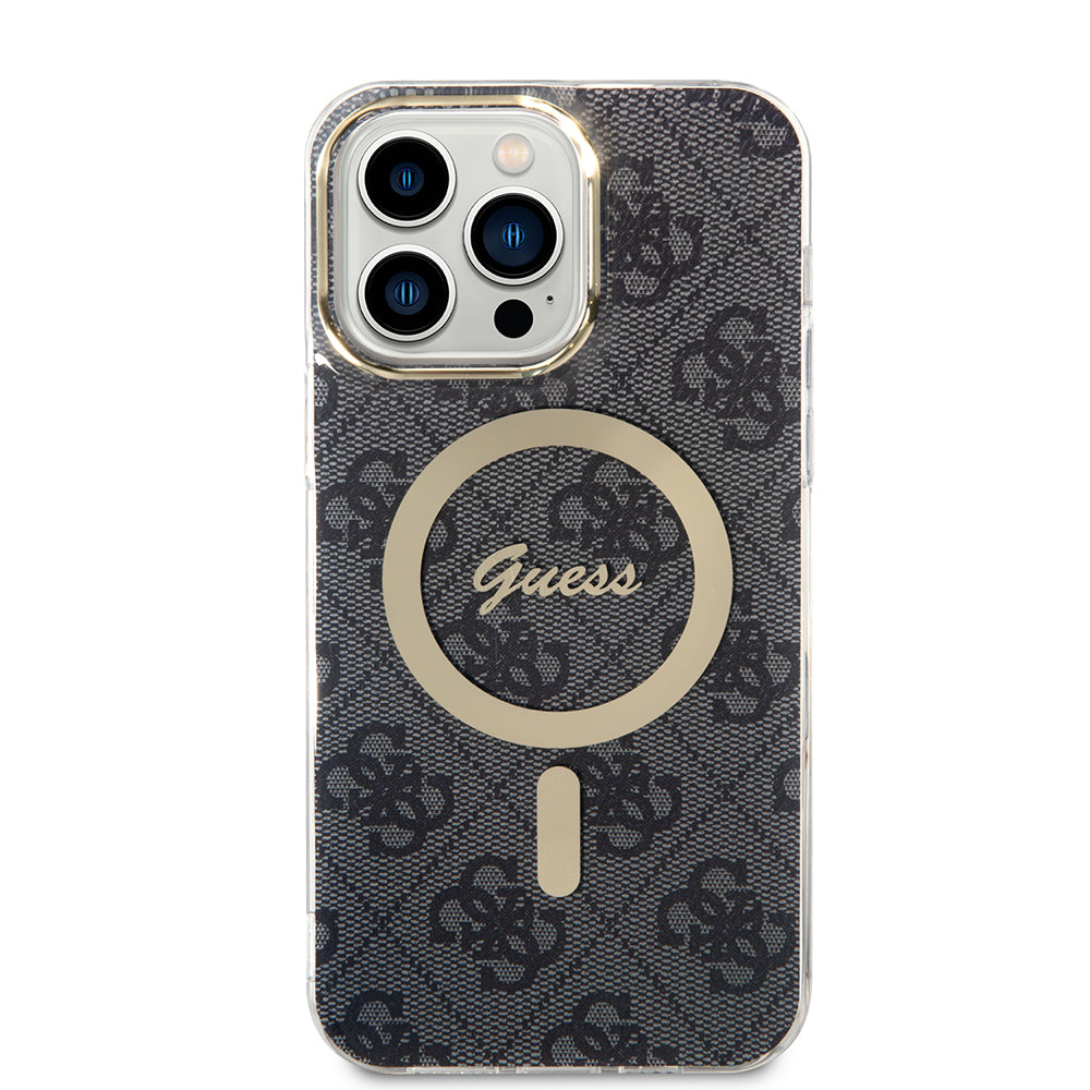 Pouzdro MagSafe pro Apple iPhone 15 Pro, Guess, 4G IML, Černé GUHMP15LH4STK