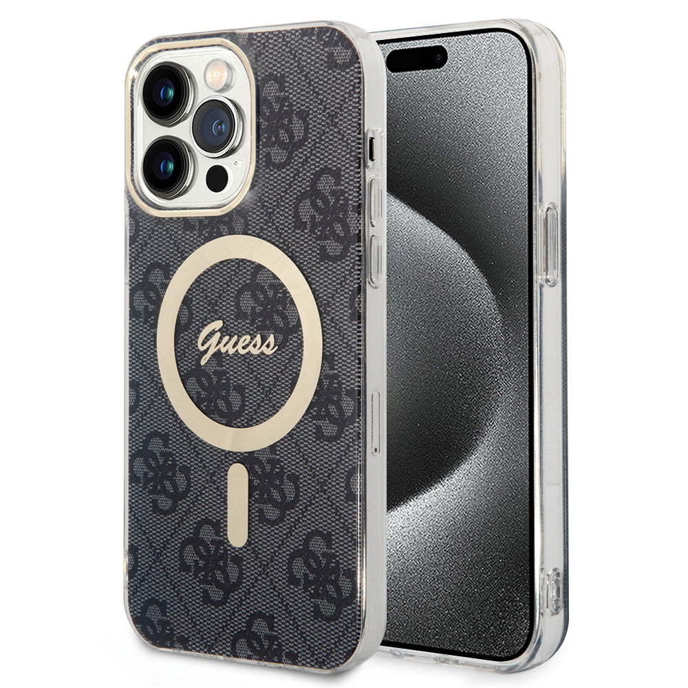 Pouzdro MagSafe pro Apple iPhone 15 Pro, Guess, 4G IML, Černé GUHMP15LH4STK