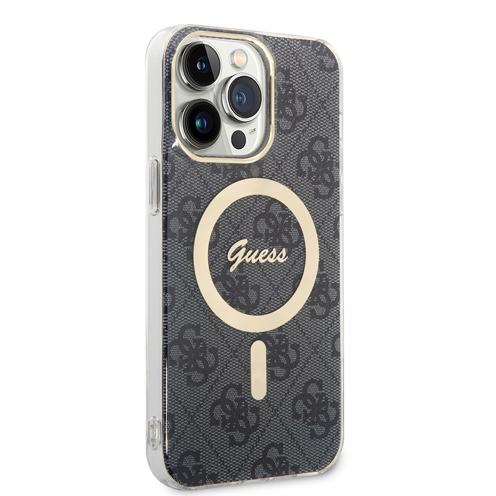 Pouzdro MagSafe pro Apple iPhone 15 Pro, Guess, 4G IML, Černé GUHMP15LH4STK