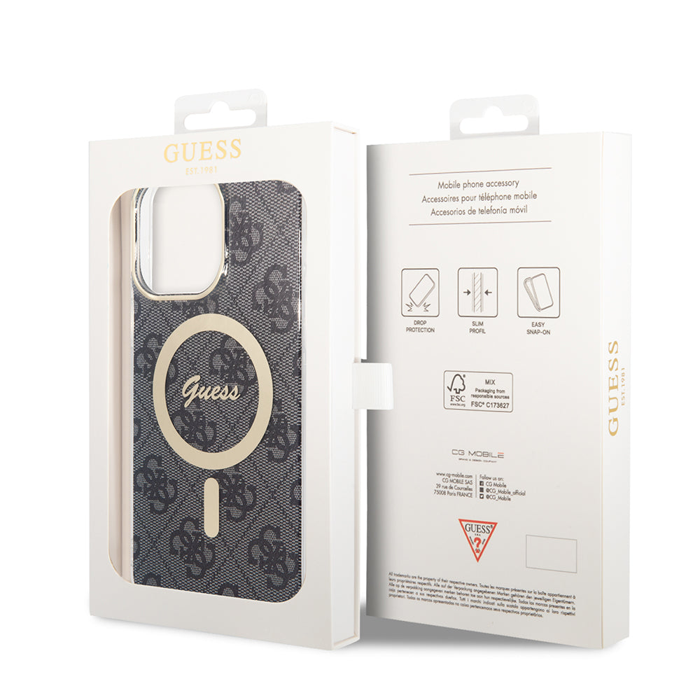 Pouzdro MagSafe pro Apple iPhone 15 Pro, Guess, 4G IML, Černé GUHMP15LH4STK