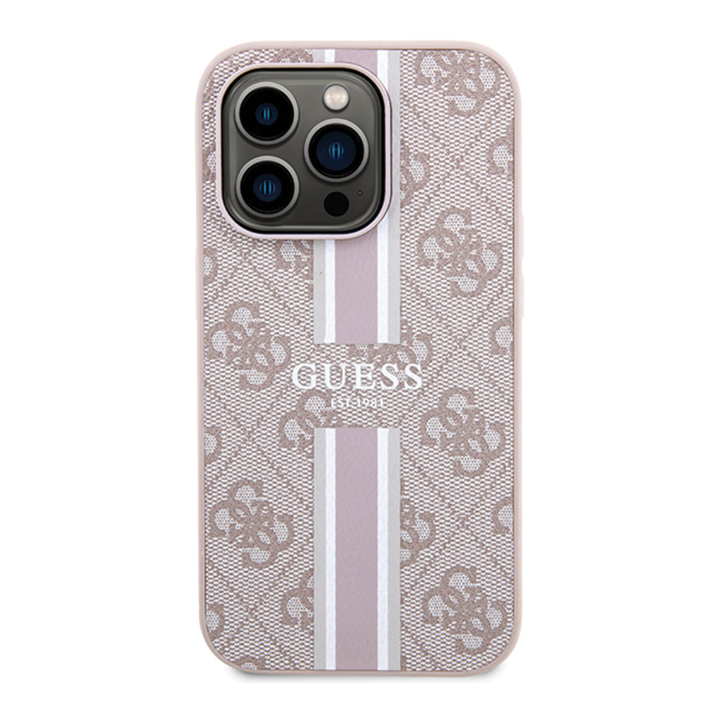 Pouzdro MagSafe pro Apple iPhone 15 Pro, Guess, 4G Printed Stripes, Růžové