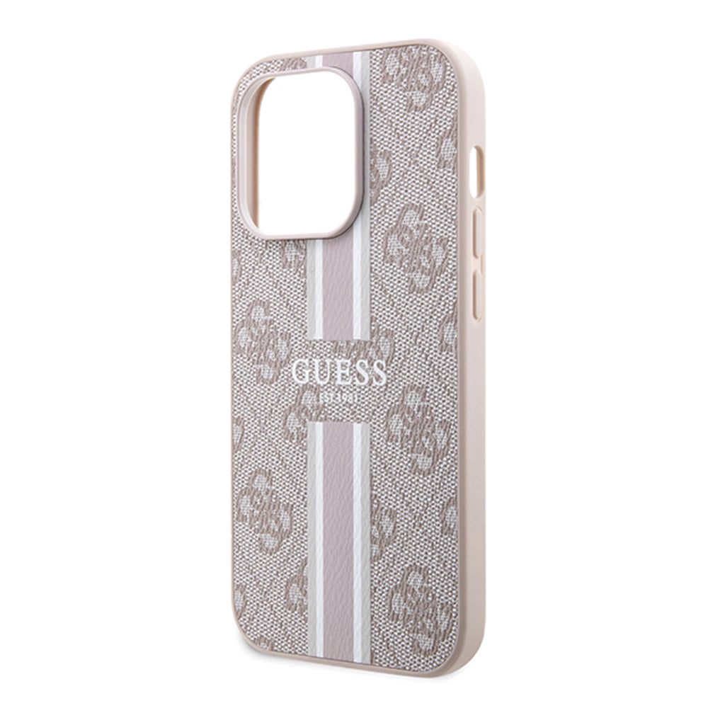 Pouzdro MagSafe pro Apple iPhone 15 Pro, Guess, 4G Printed Stripes, Růžové