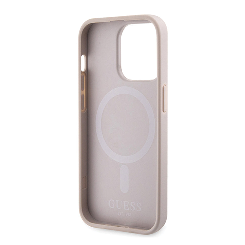 Pouzdro MagSafe pro Apple iPhone 15 Pro, Guess, 4G Printed Stripes, Růžové