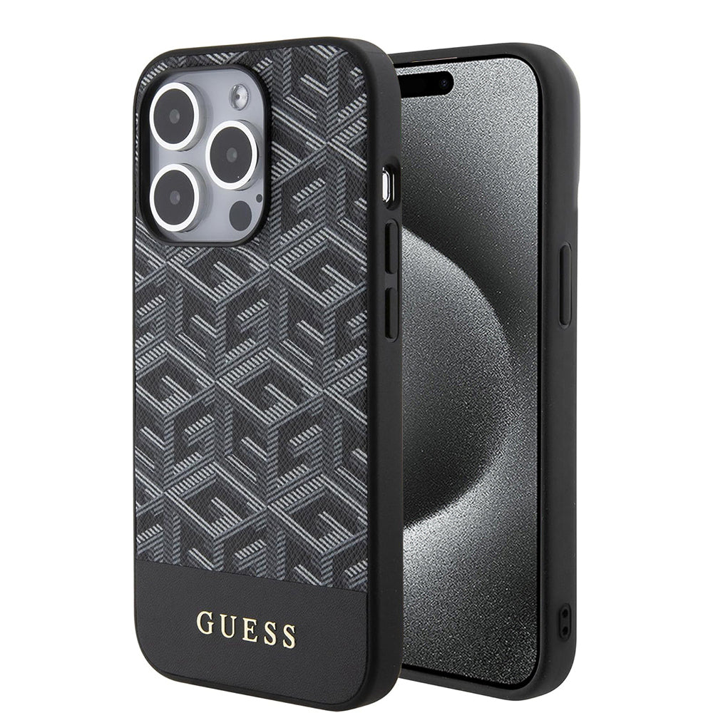 Pouzdro MagSafe pro Apple iPhone 15 Pro, Guess, GCube Stripes, Černá