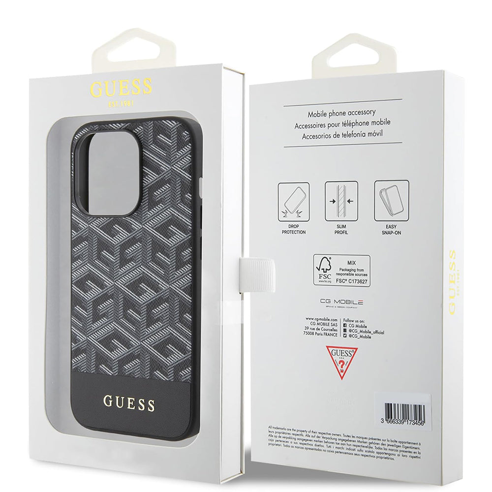 Pouzdro MagSafe pro Apple iPhone 15 Pro, Guess, GCube Stripes, Černá
