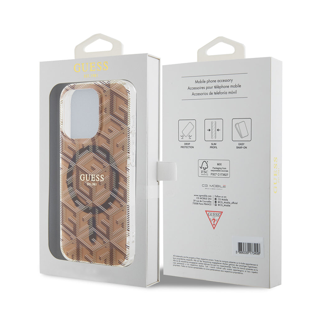Pouzdro MagSafe pro Apple iPhone 15 Pro, Guess, IML Gcube, Hnědá