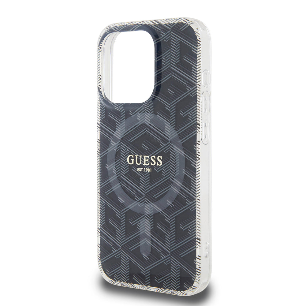 Pouzdro MagSafe pro Apple iPhone 15 Pro, Guess, IML Gcube, Černá