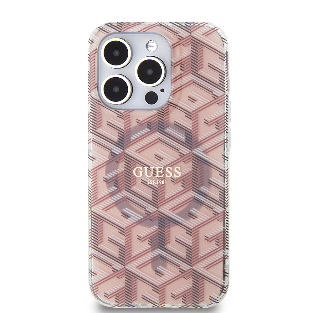 Pouzdro MagSafe pro Apple iPhone 15 Pro, Guess, IML Gcube, Růžové