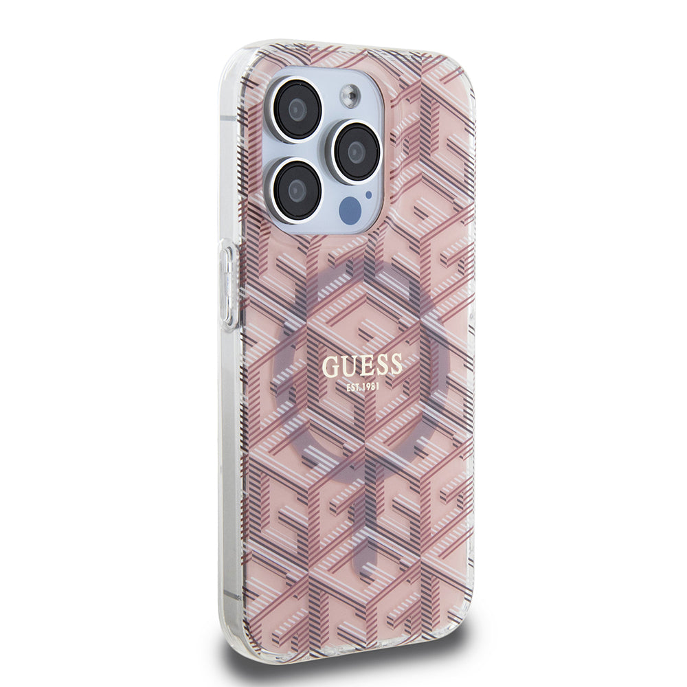 Pouzdro MagSafe pro Apple iPhone 15 Pro, Guess, IML Gcube, Růžové