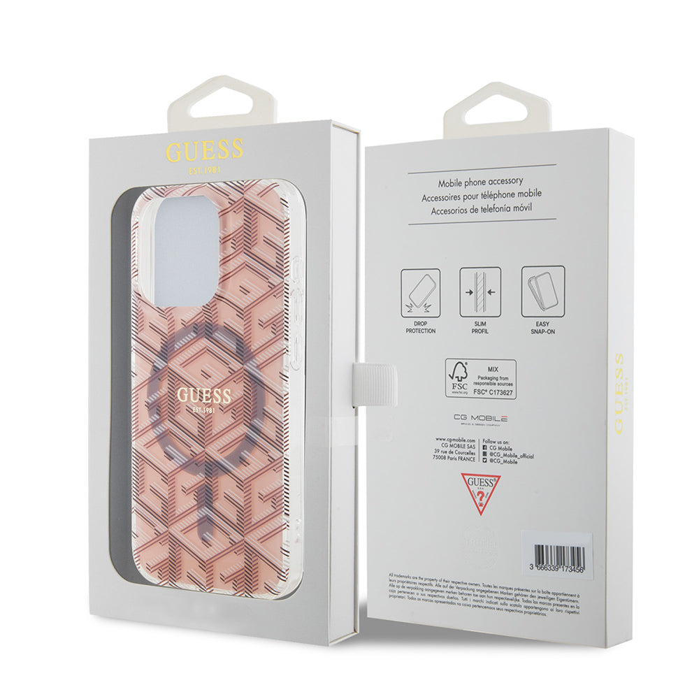Pouzdro MagSafe pro Apple iPhone 15 Pro, Guess, IML Gcube, Růžové