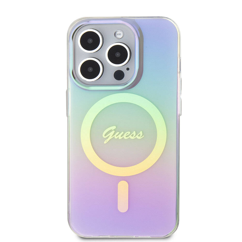 Pouzdro MagSafe pro Apple iPhone 15 Pro, Guess, IML Iridescent, Fialová