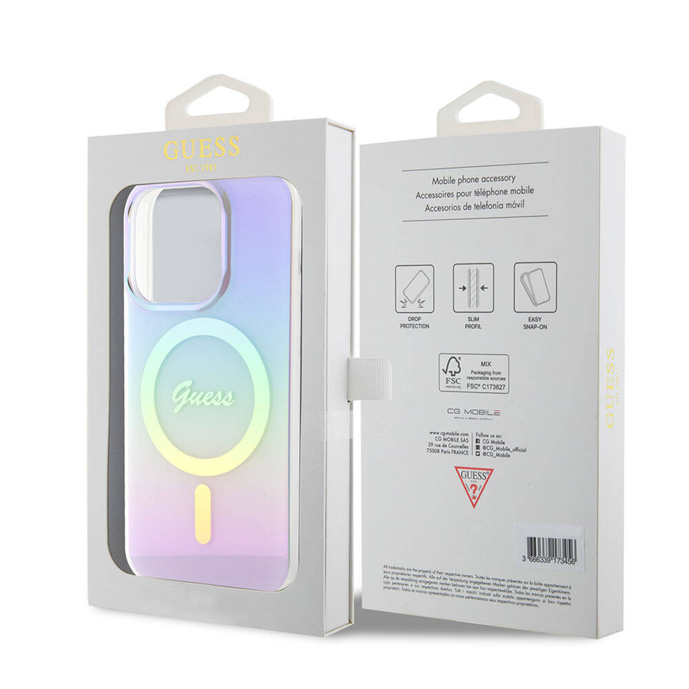 Pouzdro MagSafe pro Apple iPhone 15 Pro, Guess, IML Iridescent, Fialová