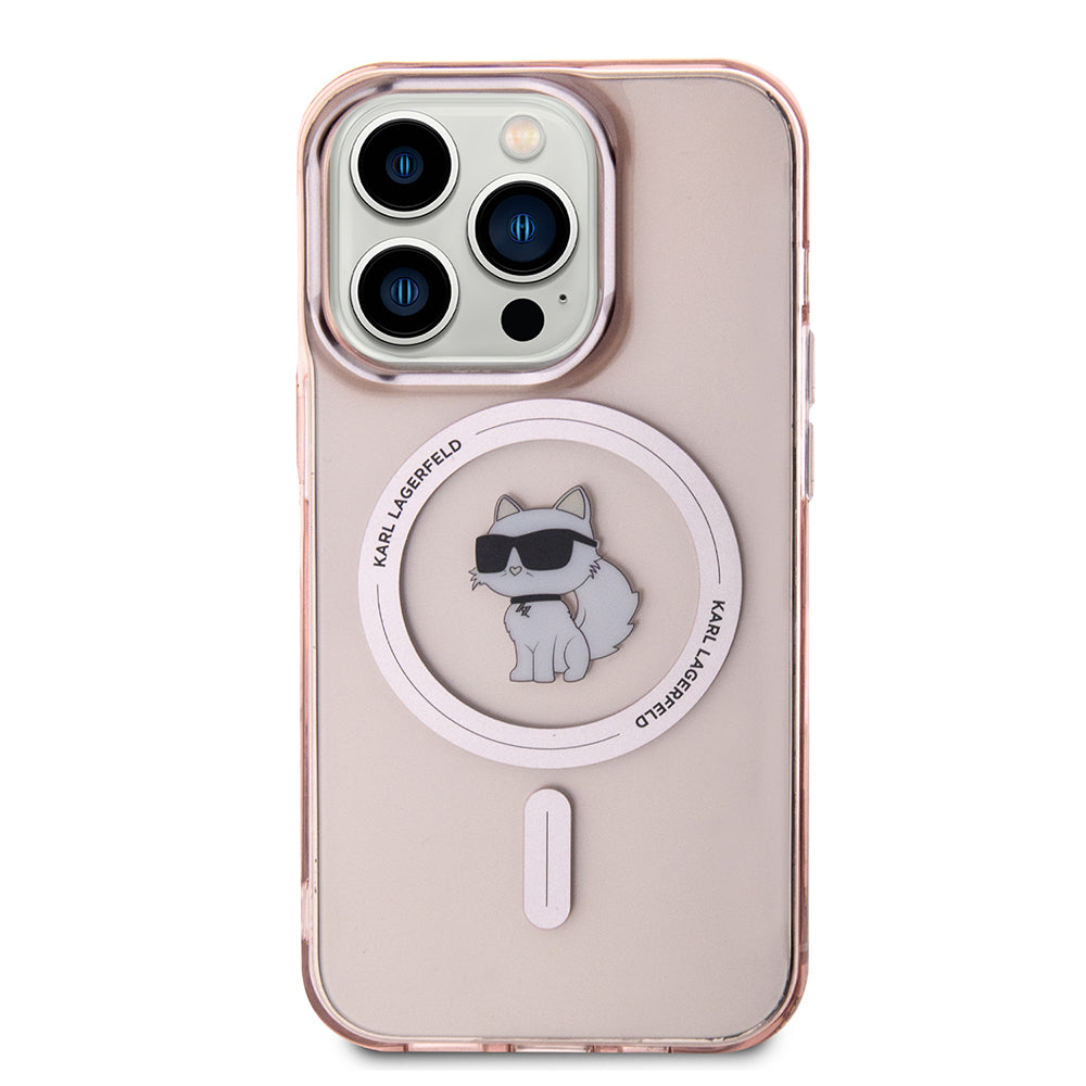 Pouzdro MagSafe pro Apple iPhone 15 Pro, Karl Lagerfeld, IML Choupette, Růžová