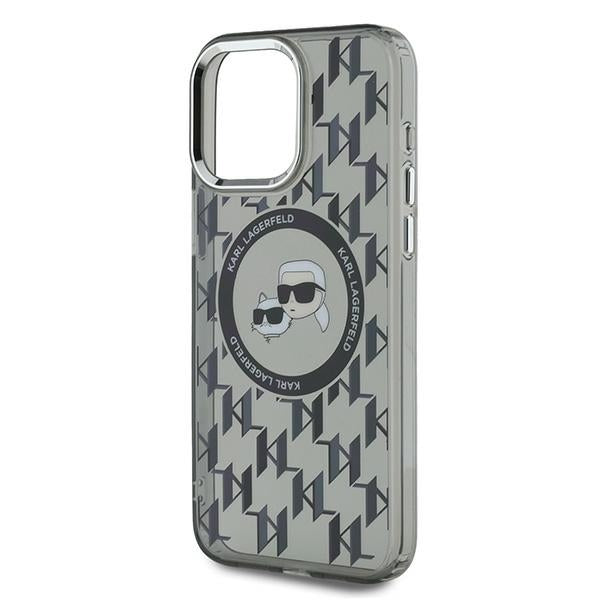 Pouzdro MagSafe pro Apple iPhone 15 Pro, Karl Lagerfeld, IML Monogram Karl & Choupette's Heads, Černá