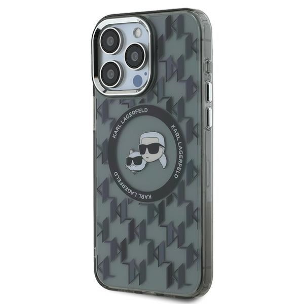 Pouzdro MagSafe pro Apple iPhone 15 Pro, Karl Lagerfeld, IML Monogram Karl & Choupette's Heads, Černá