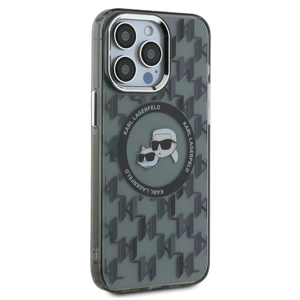 Pouzdro MagSafe pro Apple iPhone 15 Pro, Karl Lagerfeld, IML Monogram Karl & Choupette's Heads, Černá