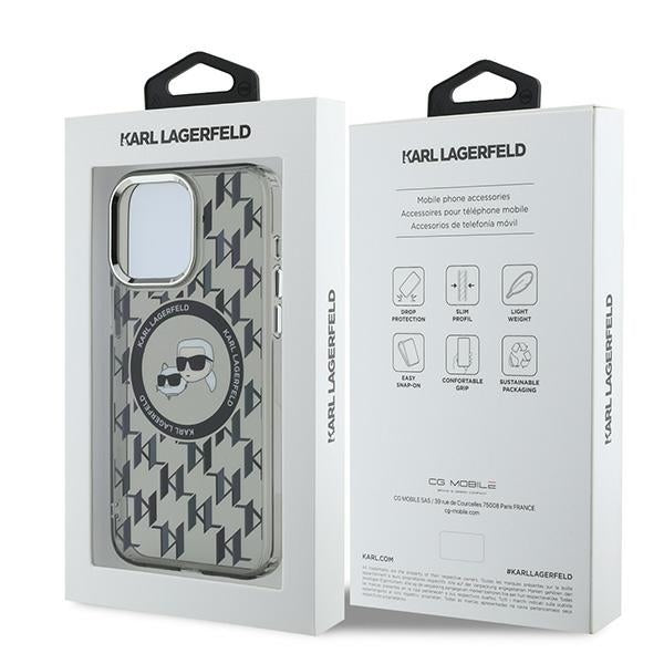 Pouzdro MagSafe pro Apple iPhone 15 Pro, Karl Lagerfeld, IML Monogram Karl & Choupette's Heads, Černá