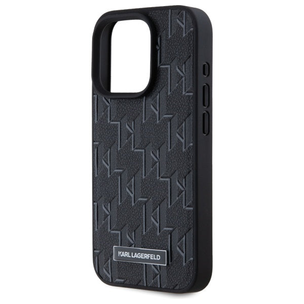 Pouzdro MagSafe pro Apple iPhone 15 Pro, Karl Lagerfeld, Monogram Metal Logo, Černá