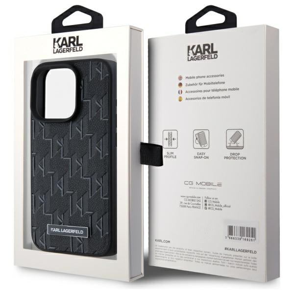 Pouzdro MagSafe pro Apple iPhone 15 Pro, Karl Lagerfeld, Monogram Metal Logo, Černá