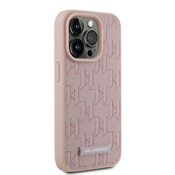 Pouzdro MagSafe pro Apple iPhone 15 Pro, Karl Lagerfeld, Monogram Metal Logo, Růžová