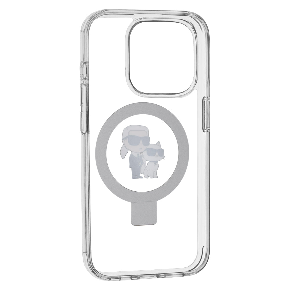 Pouzdro MagSafe pro Apple iPhone 15 Pro, Karl Lagerfeld, Ring Stand Karl & Choupette, Bílá