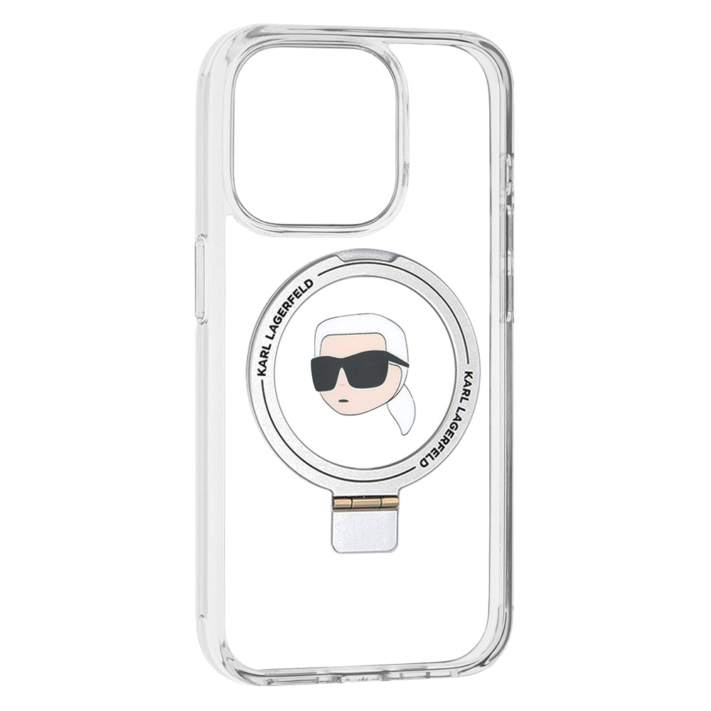 Pouzdro MagSafe pro Apple iPhone 15 Pro, Karl Lagerfeld, Ring Stand Karl's Head, Bílá
