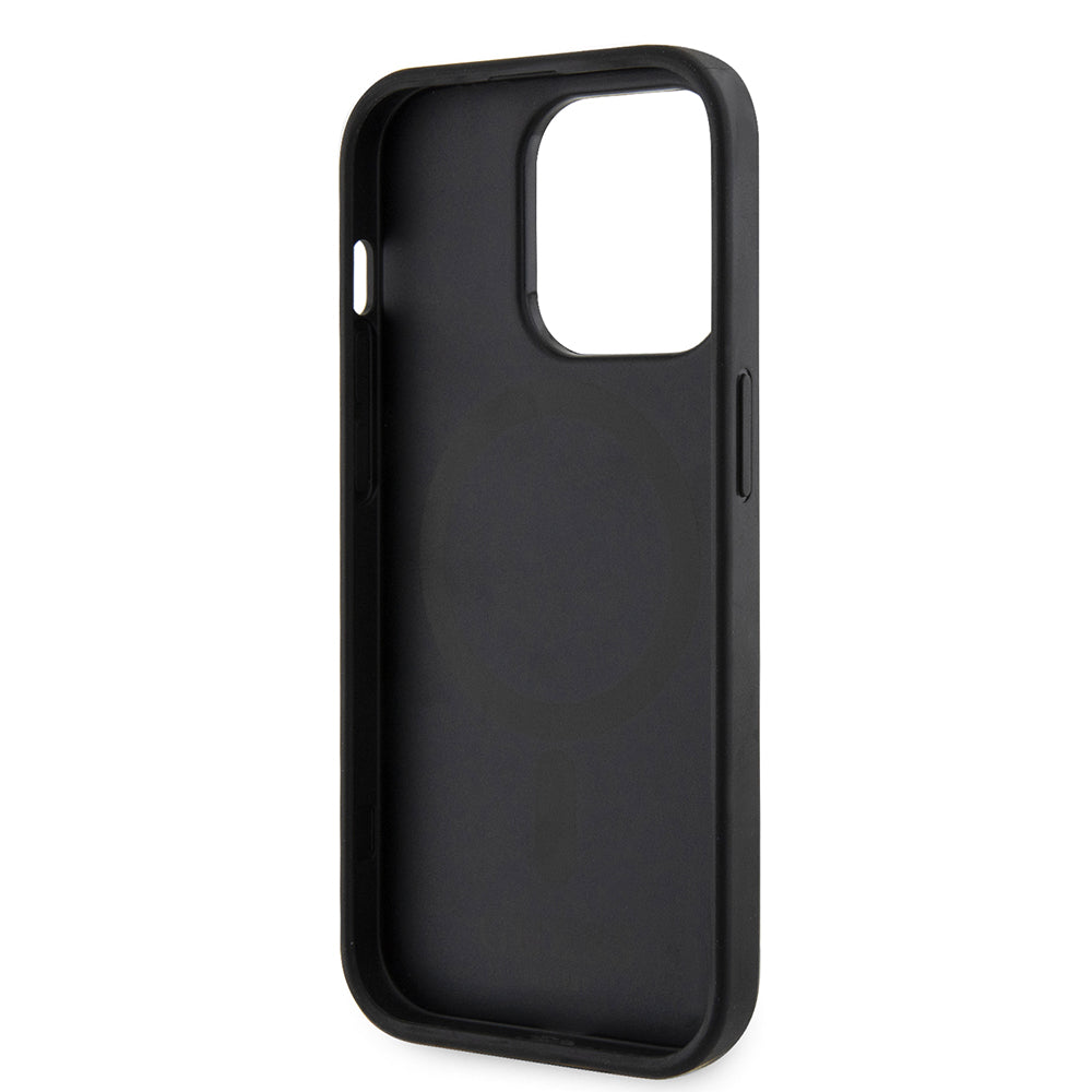Pouzdro MagSafe pro Apple iPhone 15 Pro Max, Guess, 4G Printed Stripes, Černá