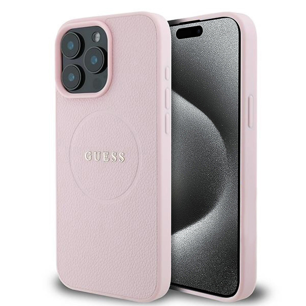 Pouzdro MagSafe pro Apple iPhone 15 Pro Max, Guess, Grained Gold Ring, Růžové