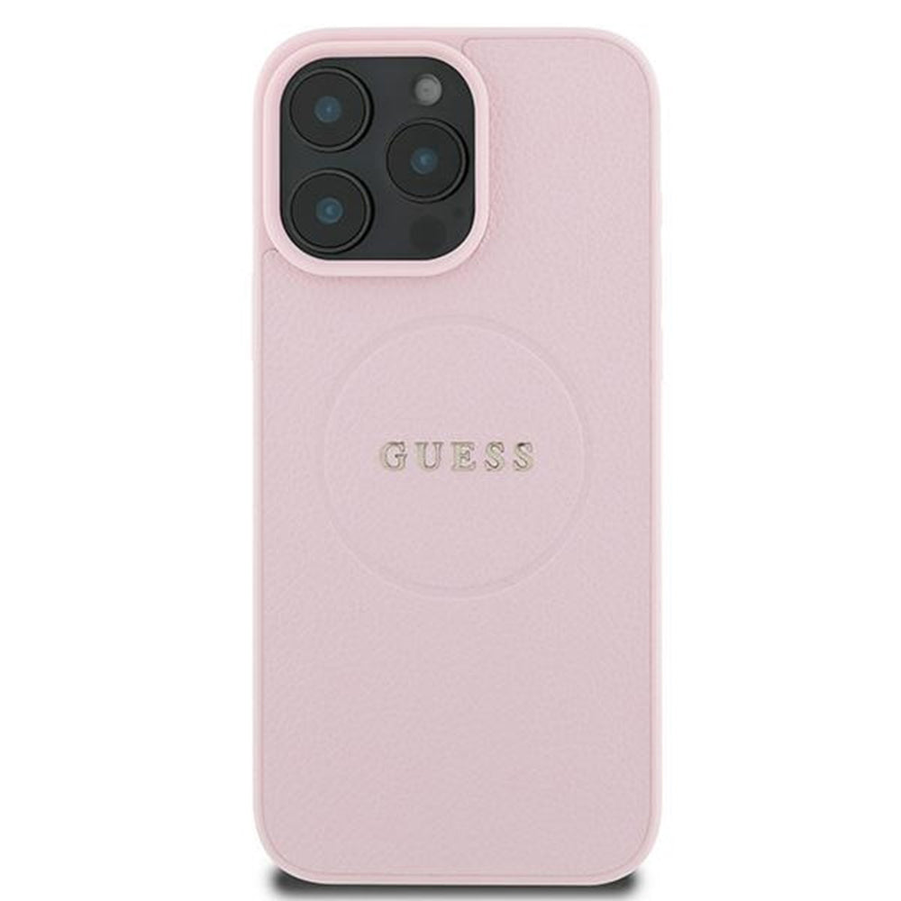 Pouzdro MagSafe pro Apple iPhone 15 Pro Max, Guess, Grained Gold Ring, Růžové