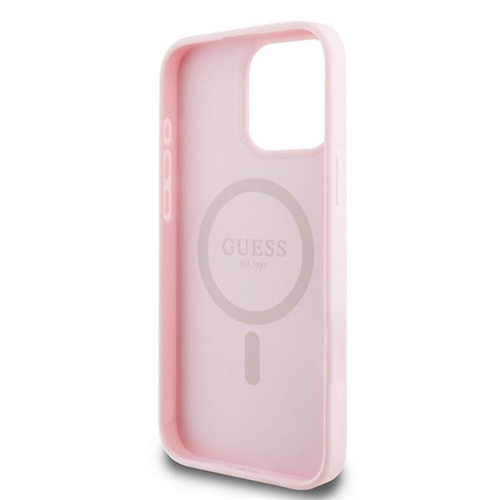 Pouzdro MagSafe pro Apple iPhone 15 Pro Max, Guess, Grained Gold Ring, Růžové