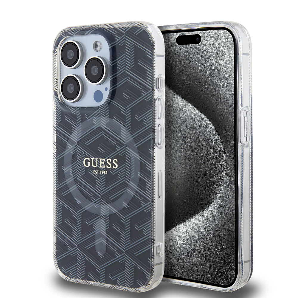 Pouzdro MagSafe pro Apple iPhone 15 Pro Max, Guess, IML Gcube, Černá