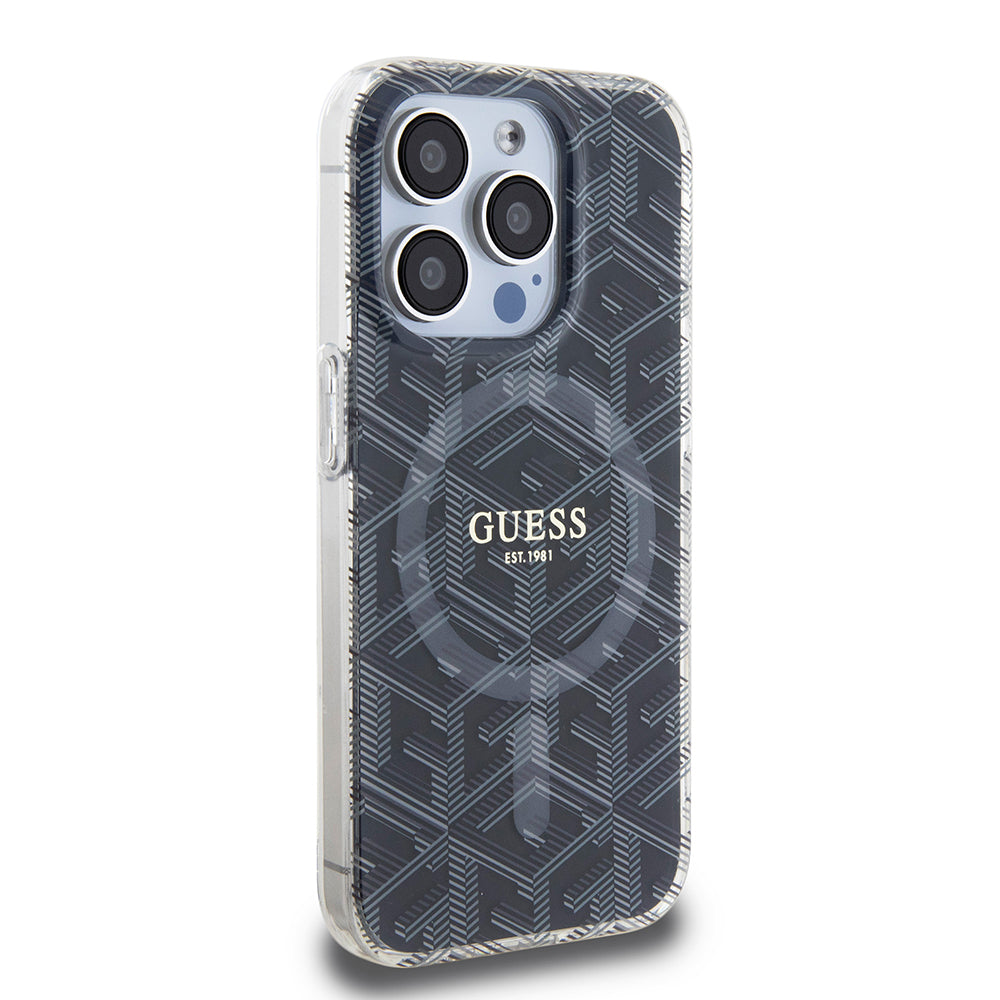 Pouzdro MagSafe pro Apple iPhone 15 Pro Max, Guess, IML Gcube, Černá