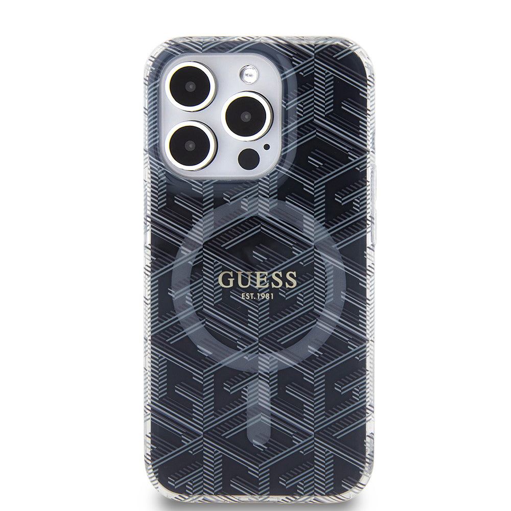 Pouzdro MagSafe pro Apple iPhone 15 Pro Max, Guess, IML Gcube, Černá
