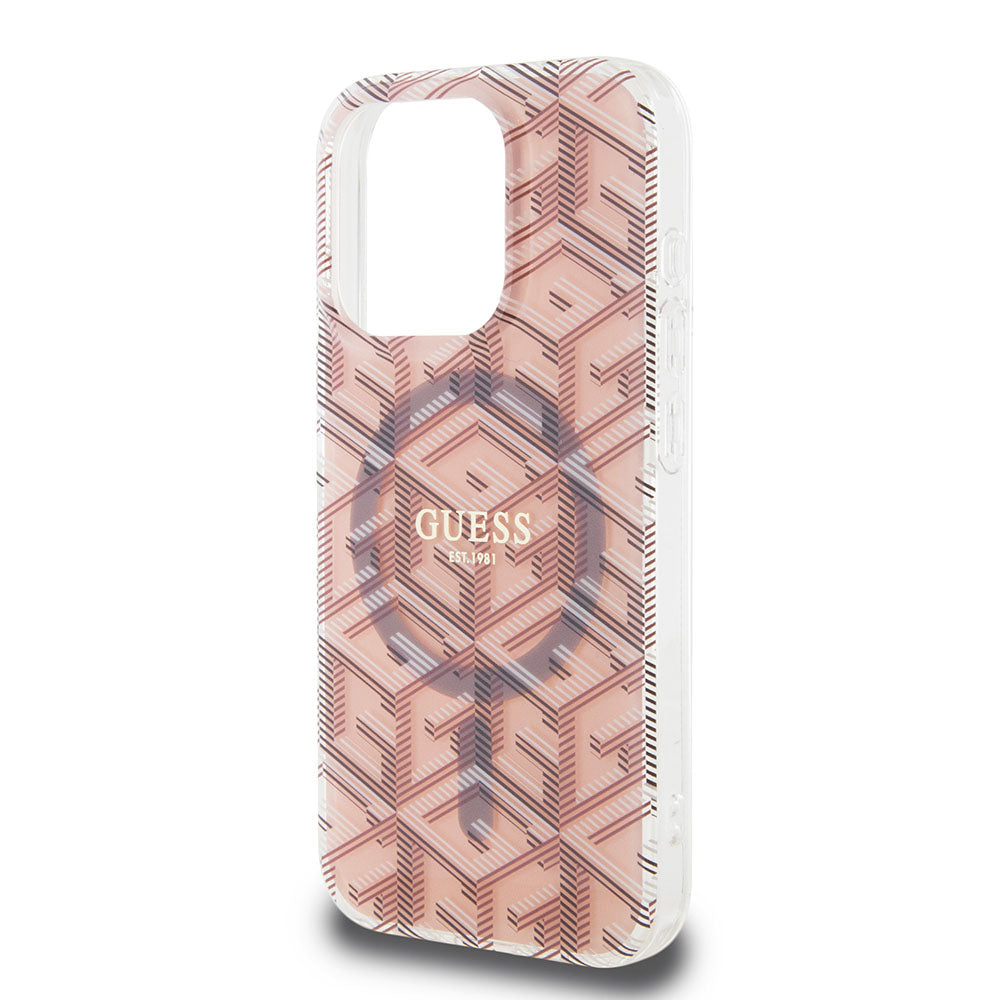 Pouzdro MagSafe pro Apple iPhone 15 Pro Max, Guess, IML Gcube, Růžové