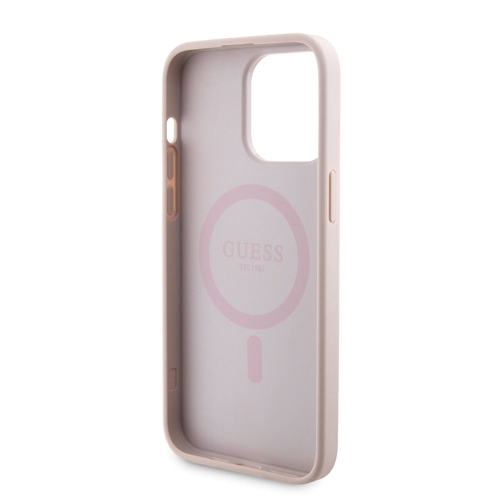 Pouzdro MagSafe pro Apple iPhone 15 Pro Max, Guess, Powerbank 4G Metal Logo, Růžové
