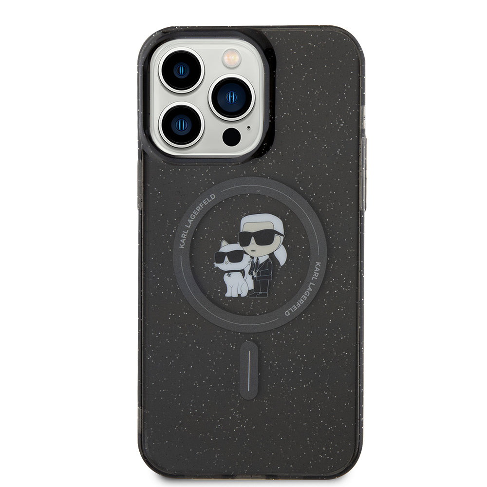 Pouzdro MagSafe pro Apple iPhone 15 Pro Max, Karl Lagerfeld, Glitter Karl & Choupette, Černá