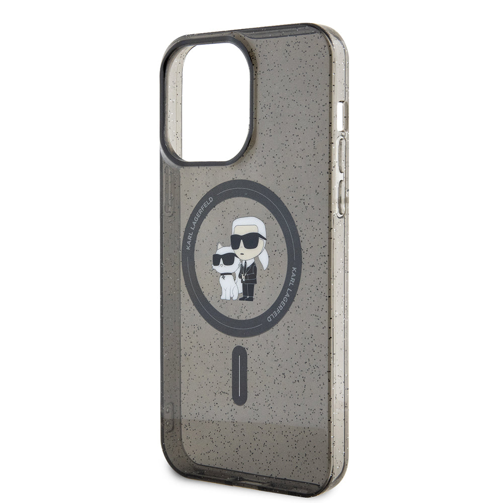Pouzdro MagSafe pro Apple iPhone 15 Pro Max, Karl Lagerfeld, Glitter Karl & Choupette, Černá