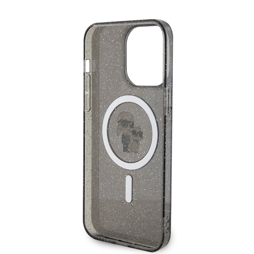 Pouzdro MagSafe pro Apple iPhone 15 Pro Max, Karl Lagerfeld, Glitter Karl & Choupette, Černá