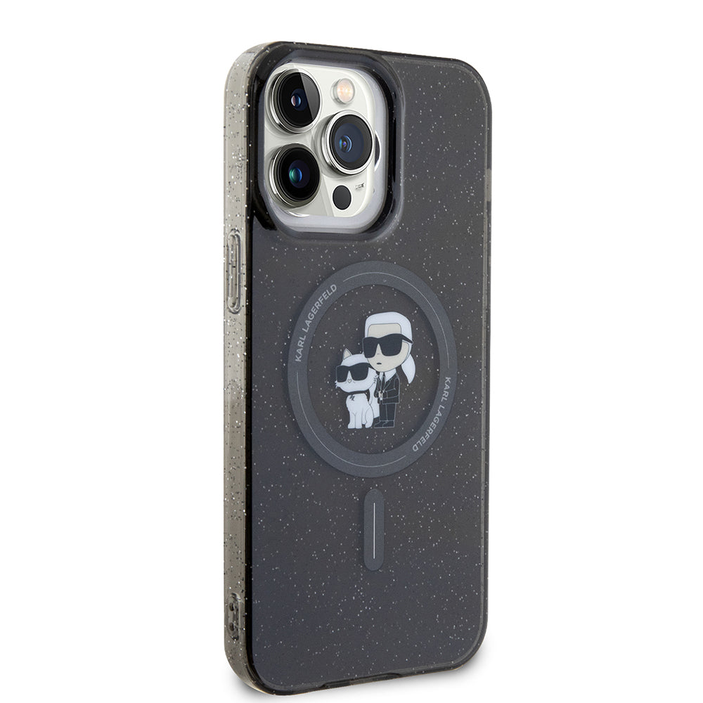 Pouzdro MagSafe pro Apple iPhone 15 Pro Max, Karl Lagerfeld, Glitter Karl & Choupette, Černá