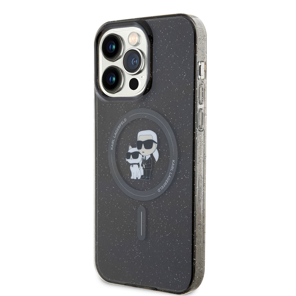 Pouzdro MagSafe pro Apple iPhone 15 Pro Max, Karl Lagerfeld, Glitter Karl & Choupette, Černá