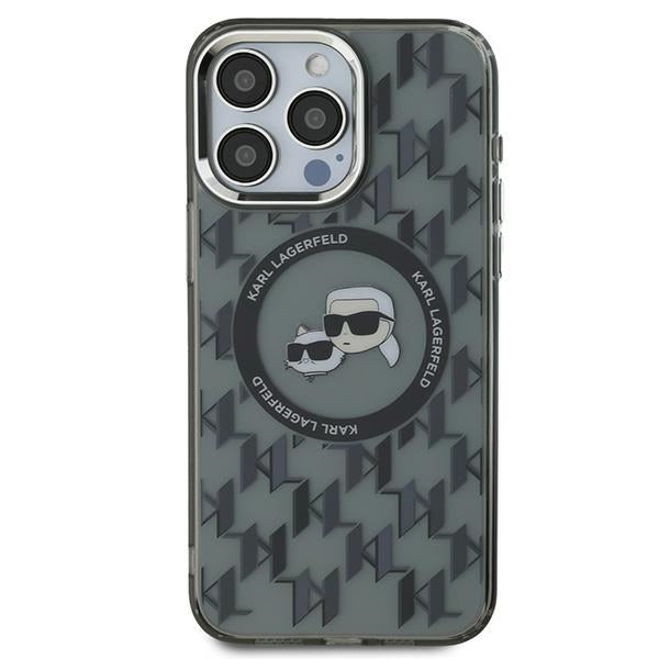 Pouzdro MagSafe pro Apple iPhone 15 Pro Max, Karl Lagerfeld, IML Monogram Karl & Choupette's Heads, Černá