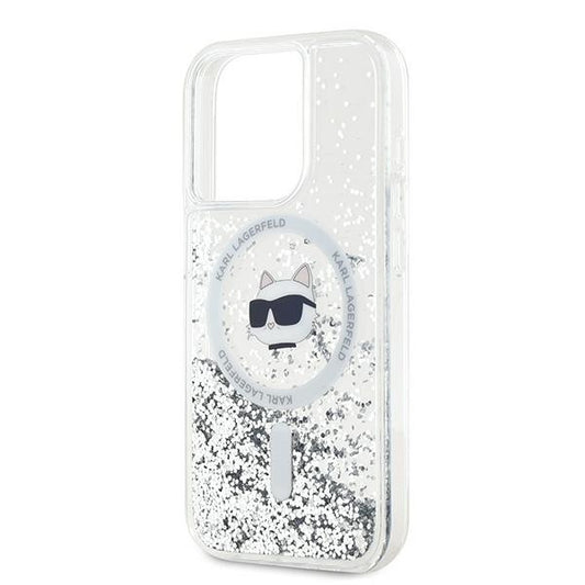 Pouzdro MagSafe pro Apple iPhone 15 Pro Max, Karl Lagerfeld, Liquid Glitter Choupette Head, Transparentní