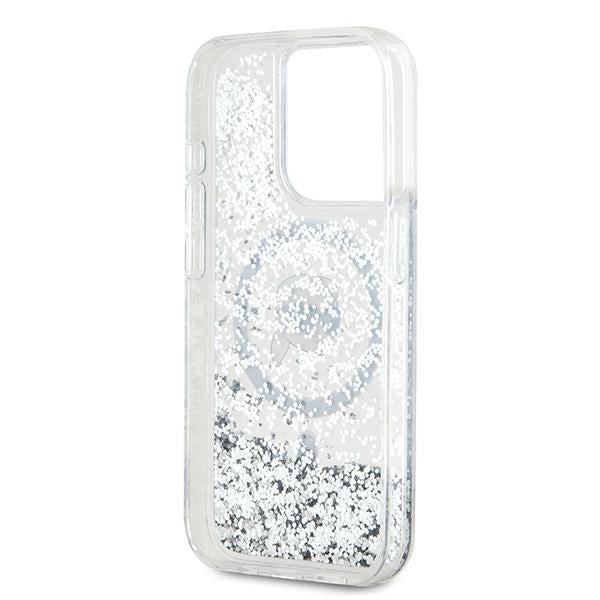 Pouzdro MagSafe pro Apple iPhone 15 Pro Max, Karl Lagerfeld, Liquid Glitter Karl's Head, Průhledné