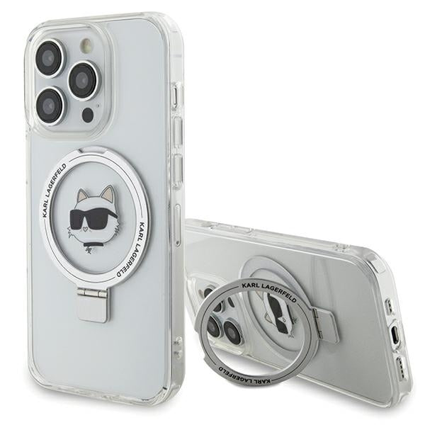 Pouzdro MagSafe pro Apple iPhone 15 Pro Max, Karl Lagerfeld, Ring Stand Choupette's Head, Bílá