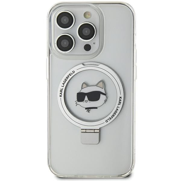 Pouzdro MagSafe pro Apple iPhone 15 Pro Max, Karl Lagerfeld, Ring Stand Choupette's Head, Bílá